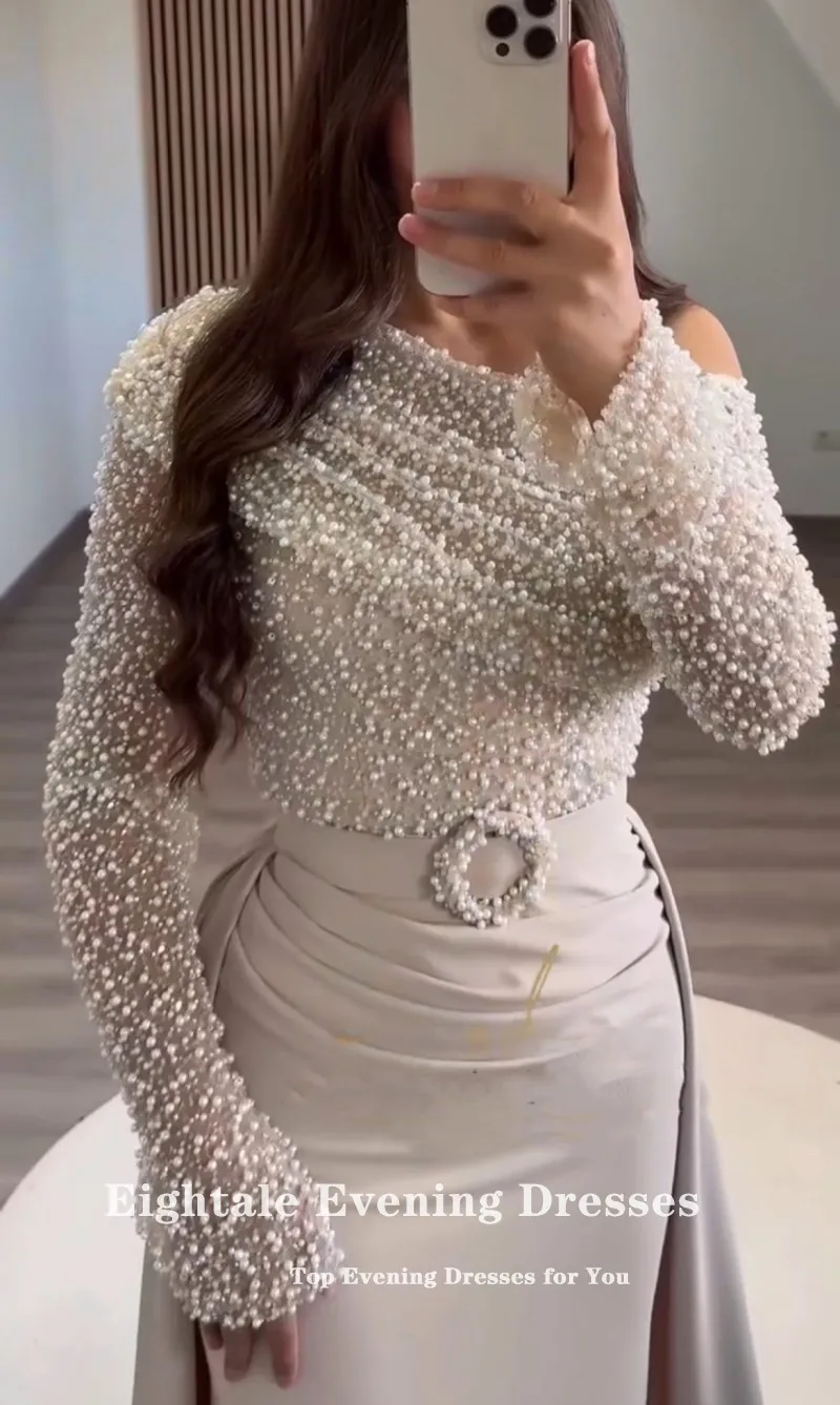 فستان سهرة عربي Eightale فستان حفلات إسلامي مخصص بكتف واحد وأكمام طويلة لحفلات الزفاف حورية البحر رداء السهرة #5