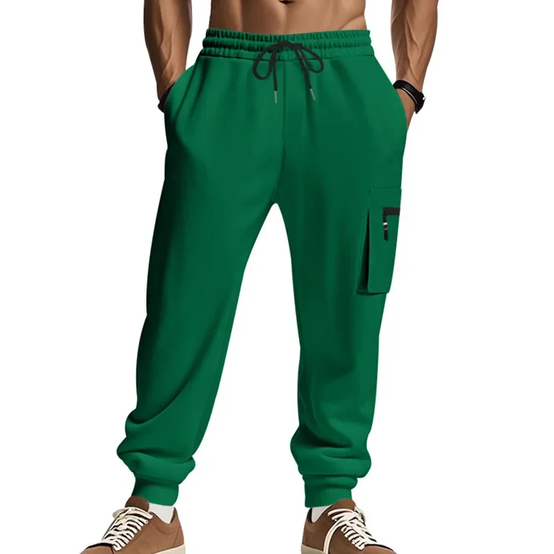 Multi-pocket Zipper Workwear Elastic Slim Fit Ties Casual Sleeves High Waist Elastic Solid Color Pants for Men's Summer Sports