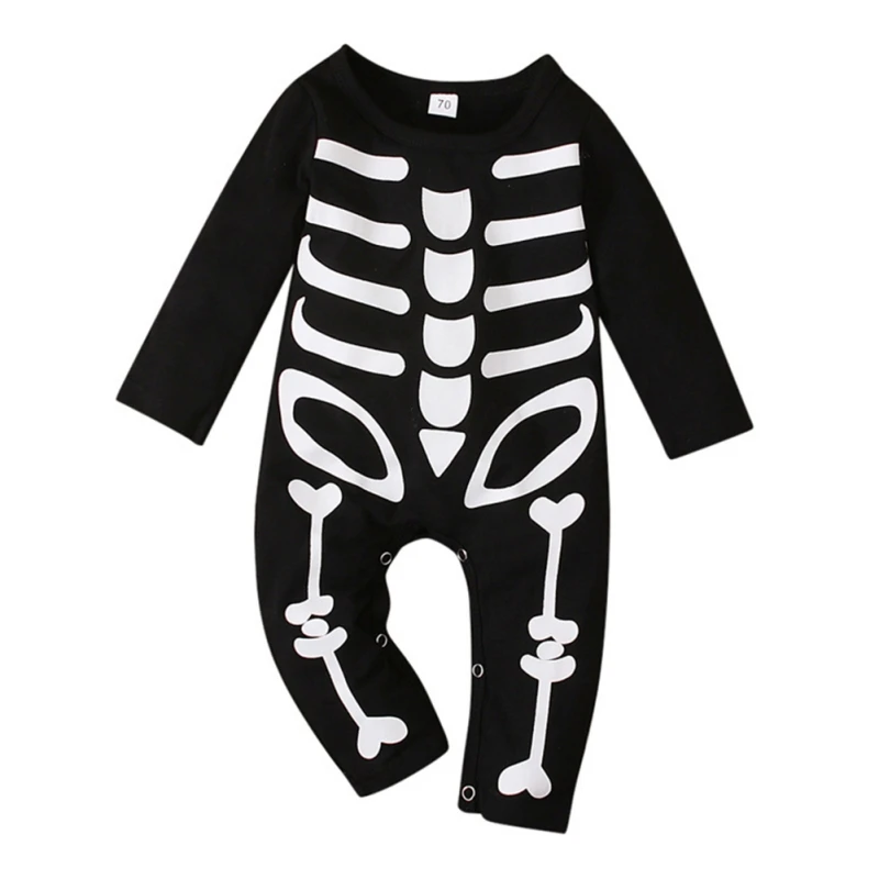 Costume cosplay per bambini Stampa scheletro Manica lunga Girocollo Pagliaccetto Tutina Infantile Bambino Halloween Party Wear Fancy Dress 6-36M