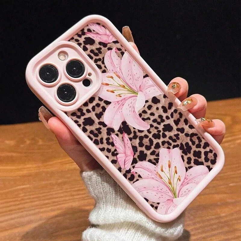Funda Linda con Diseño de Lirio Rosa y Leopardo para iPhone 17 16 15 14 13 12 11 Pro Max XS X XR 7 8 Plus 17 Air 2