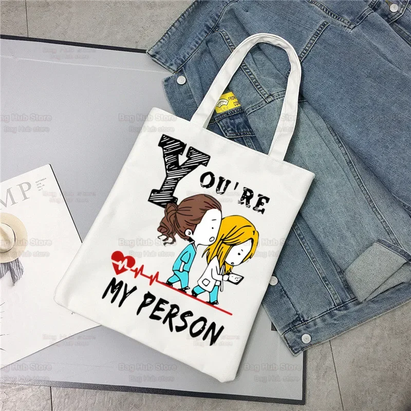 Greys Anatomy You're My Person Heart Canvas Shoulder Tote Bag Women Handbags Eco Reusable Shopping Bag Vintage Ulzzang Bags