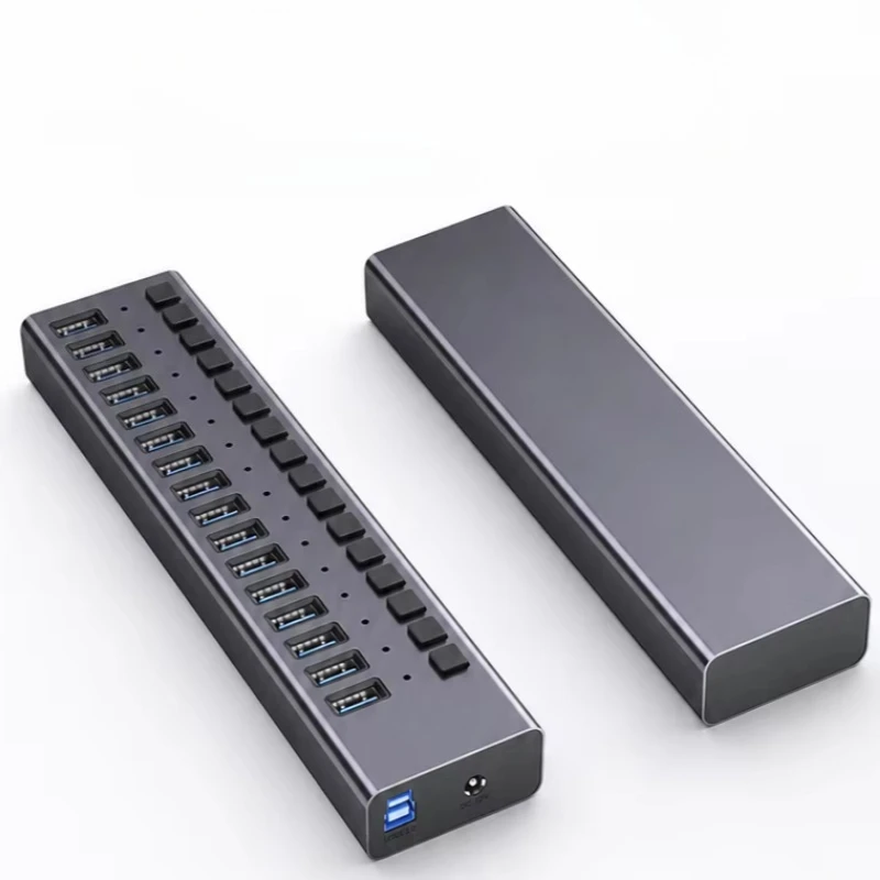 16-Port Powered USB 3.2  Hub, 10Gbps, 16x USB-A, Individual Switches, Aluminum Multiport Hub