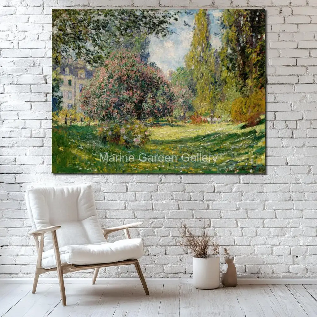 Abstract Canvas Masterpiece Hand Painted Claude Monet Oil Painting Romantic Park Monceau Paris Artwork for Kitchen Bar Decor