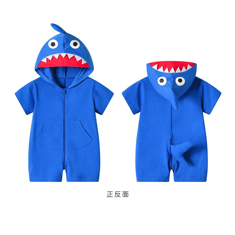 Newborn Baby Girls Boys Clothes Romper Bodysuit Lovely Kigurumis Shark Cotton Hooded Infant Toddler Onesie Baby Zipper Jumpsuits