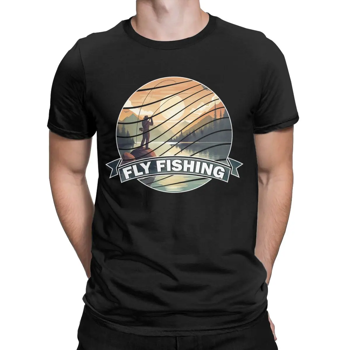 

Trout Fly Fishing In The River Vintage Inspired Art T Shirt For Men Angler Short Sleeve Crewneck T-Shirt Pure Cotton Plus Size