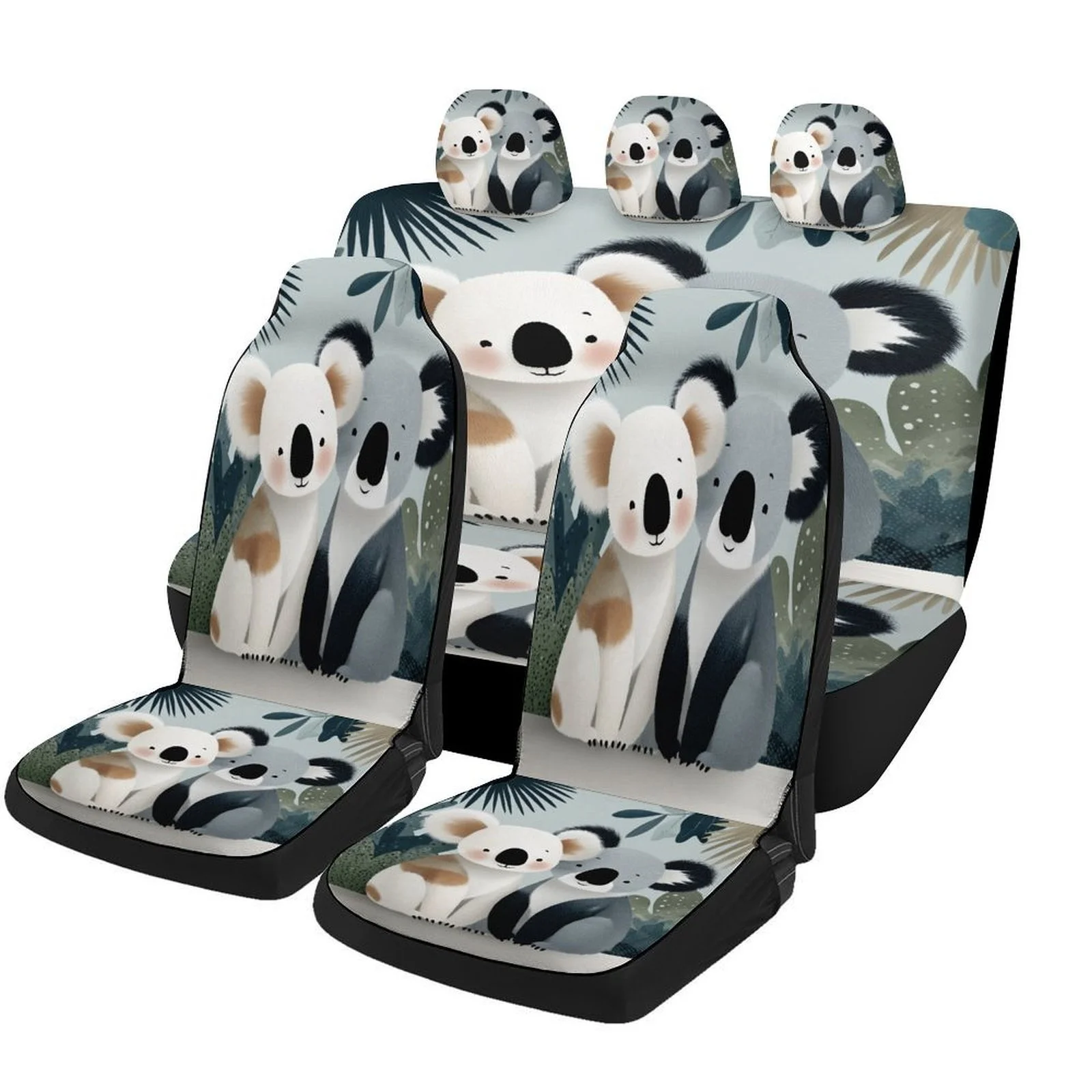 Koala Friends Themed Car Seat Cover Set For Most Cars, Trendy Novelty Car Seat Protector Covers Full Set, Universal Car Seat Cov