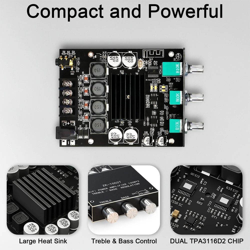 200W ZK-1002T 2.0 Channel HIFI ซับวูฟเฟอร์เครื่องขยายเสียงดิจิตอล AUX BT5.0 โมดูลเสียงสเตอริโอเครื่องขยายเสียงสําหรับ Home Woopker