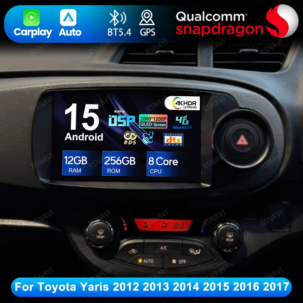 

Android 15 для Toyota Yaris 2012 2013 2014 2015 2016 2017 DSP авторадио мультимедийный головное устройство беспроводной Carplay Auto BT QLED DVD