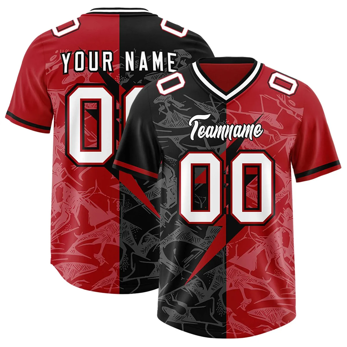

Custom Split Personalized Lightning Pattern Football Jersey Personlized Team name and you name, number V-Neck T-Shirts