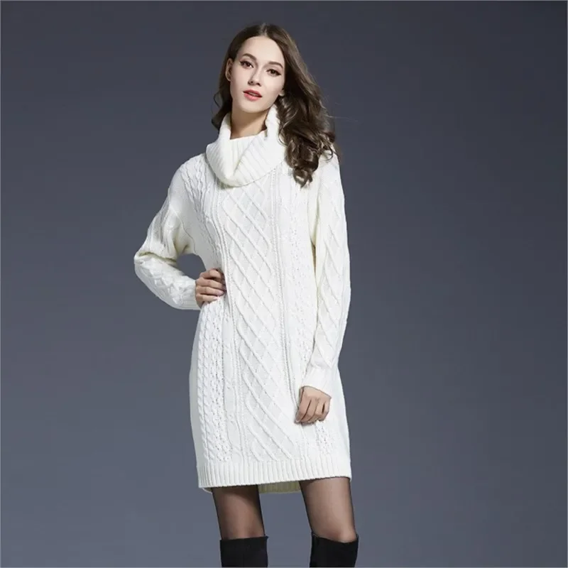 Autumn and Winter New Ladies Knitted Comfortable Casual Pile Collar Warm and Elegant Knitted Pullover Sweater Long Sleeved Dress