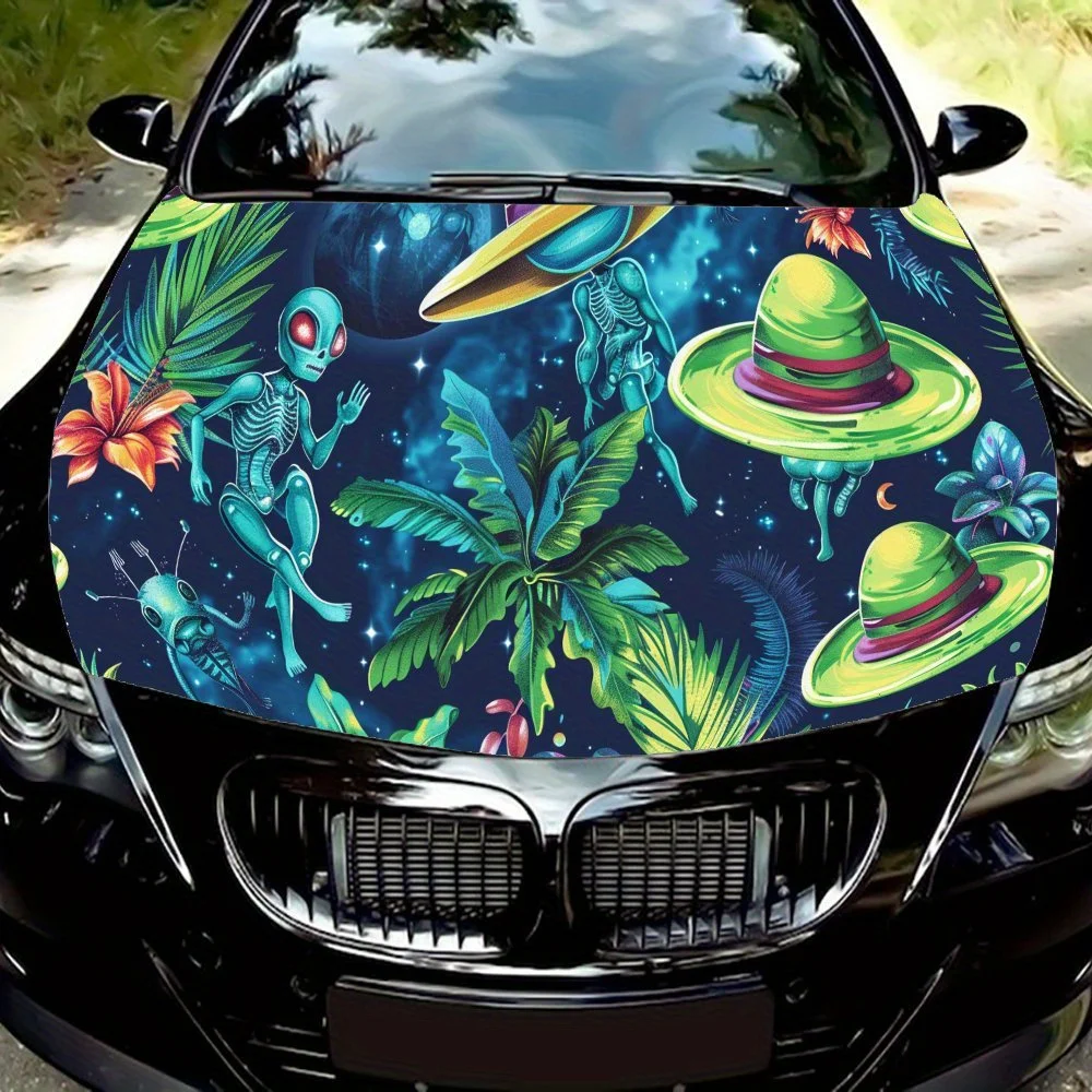 

Экзотическая зеленая шляпа с изображением инопланетных джунглей, виниловая наклейка на капот автомобиля, наклейка на двигатель автомобиля, водонепроницаемая самоклеящаяся крышка для упаковки автомобиля, Univ