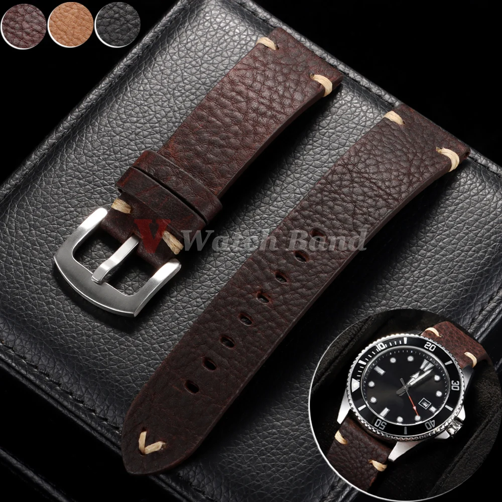

Универсальный ремешок для часов из натуральной воловьей кожи 18/20/22 мм с металлической пряжкой, винтажные ремешки для мужчин и женщин, дышащий браслет-ремень, аксессуары