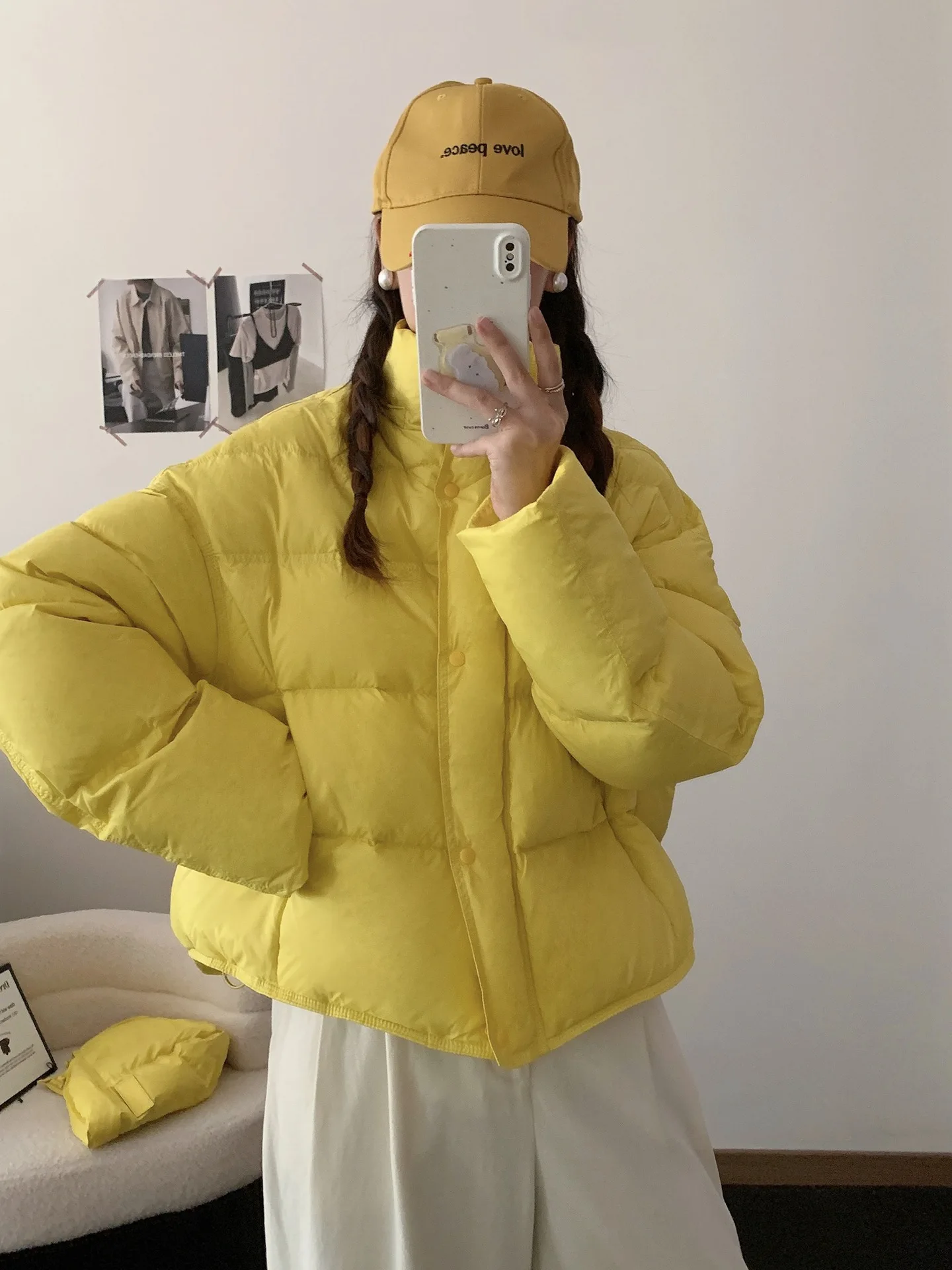 Korean Cropped Hooded Down Jacket for Women Winter Thickened White Duck Down Coats Woman Solid Color All Match Puffer Jackets