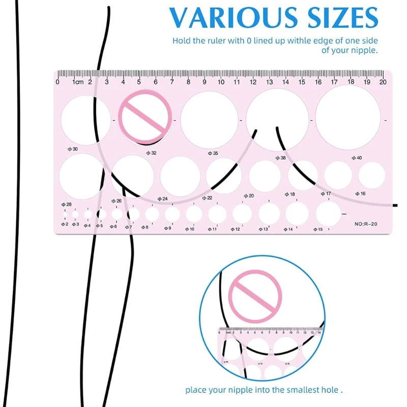 67JC Nipple Ruler Nipple Measuring Card Breast Flange Circle Ruler Sizing Ruler