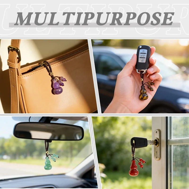 Natural Crystal Gourd Keychain Small Pendant DIY Rope Car Hanging Gag Hanging Decoration Jade Agate Gourd