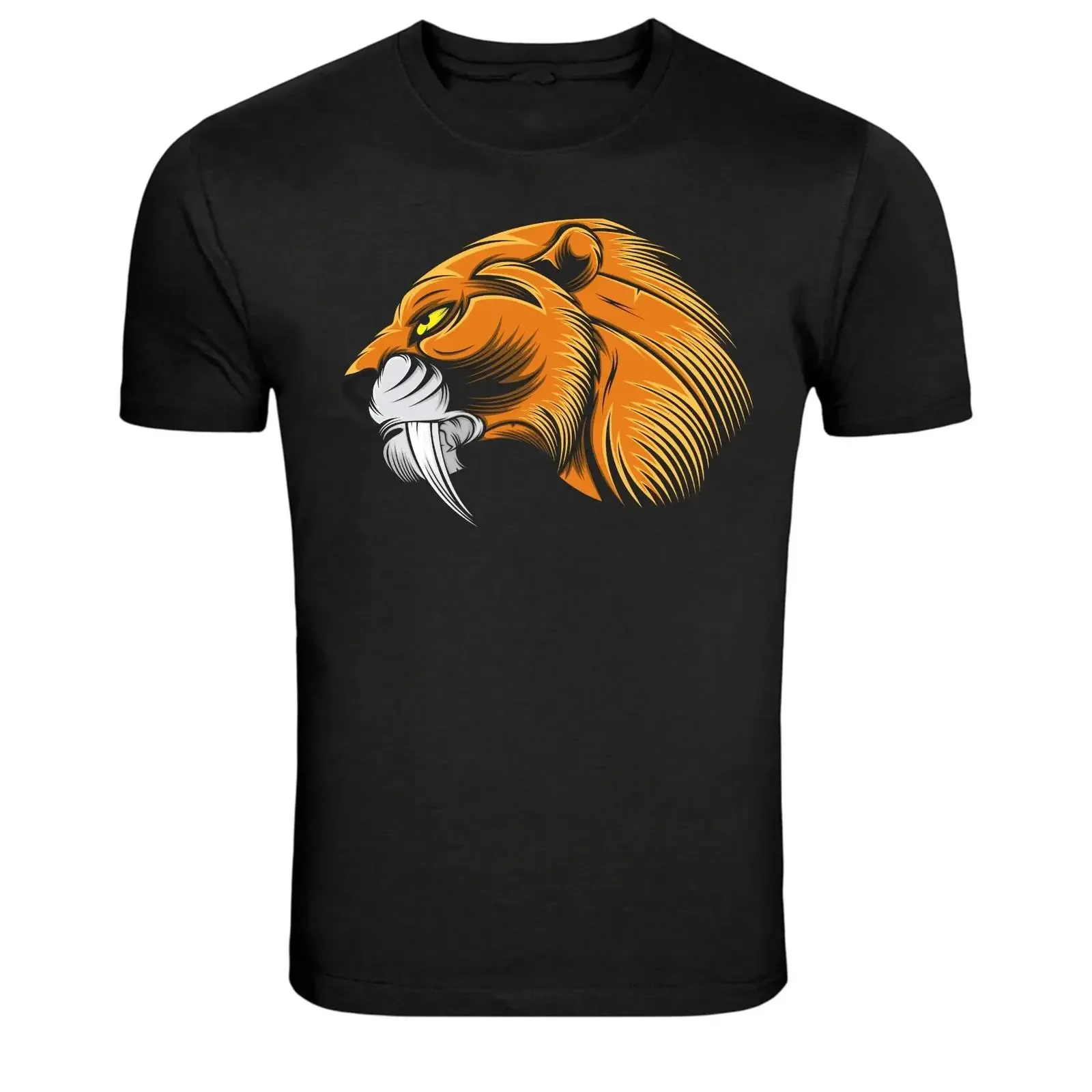 Sabertooth Tiger Head Predator T Shirt vintage Washed Stylish Top For Everyday Wear Casual streetwear homme graphic Breathable