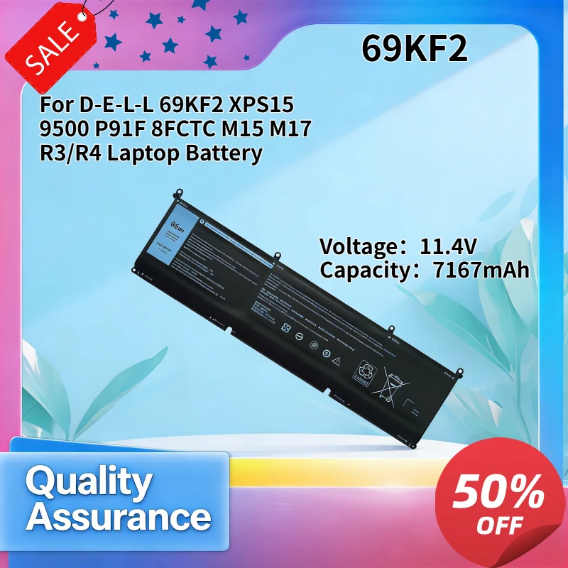 7167mAh Compatible with D-E-L-L 69KF2 XPS15 9500 P91F 8FCTC M15 M17 R3/R4 Laptop Battery