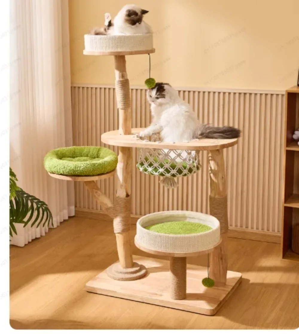 

Large Luxury Wooden Cat Tree with Hanging Basket