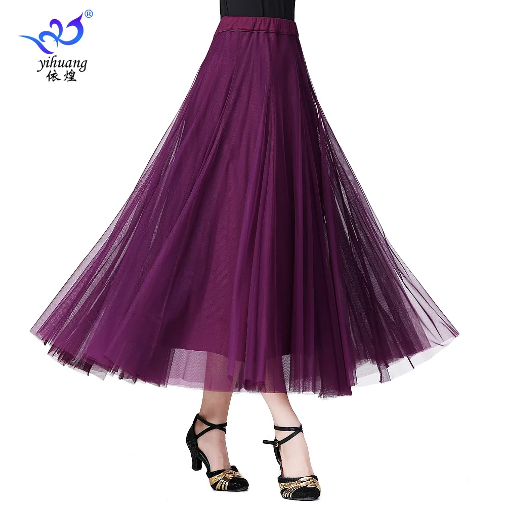 1pcs/lot woman mesh dancing skirt female square ballroom waltz dancing long skirt