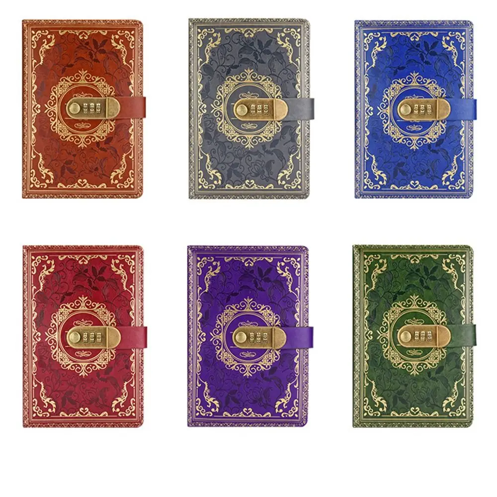 PU Leather A5 Journal Notebook Embossed Design Combination Lock Lockable Secrets Journal Hard Cover Ruled Lined Paper