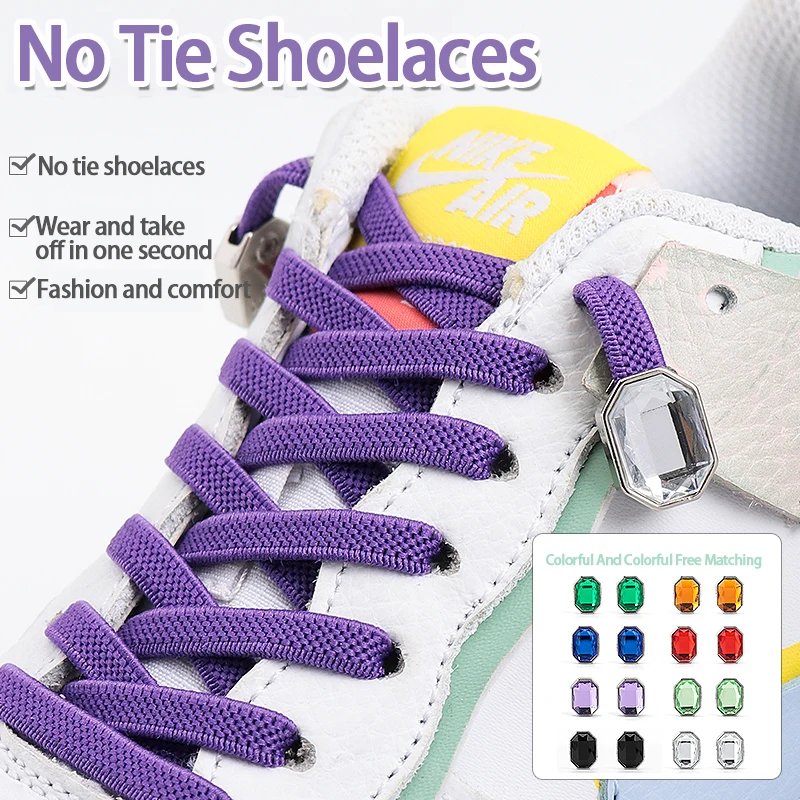 Fashion Diamond Shoes Charm Elastic Laces Sneakers Shoelaces Without Ties Octagon Colorful Rhinestone Buckles Shoes Accessories