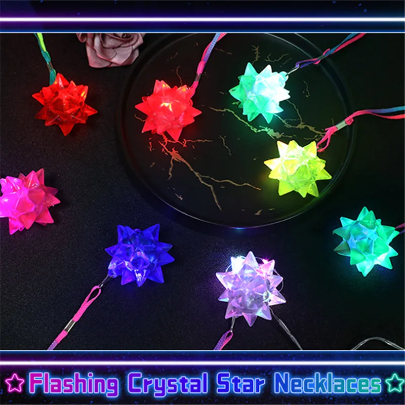 10-30pcs Flashing Crystal Star Necklaces Glow Necklaces LED Glow in The Dark Necklaces for Kid Birthday Christmas Gift Favor