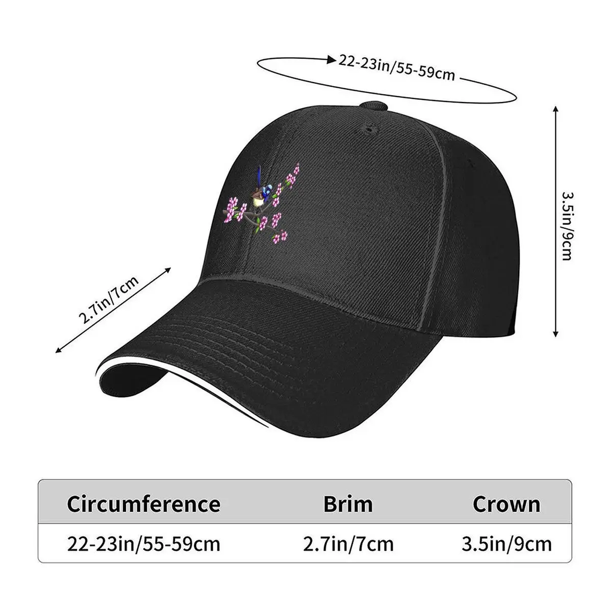 Blue Wren Bird Pink Flower Branch Sandwich Baseball Cap