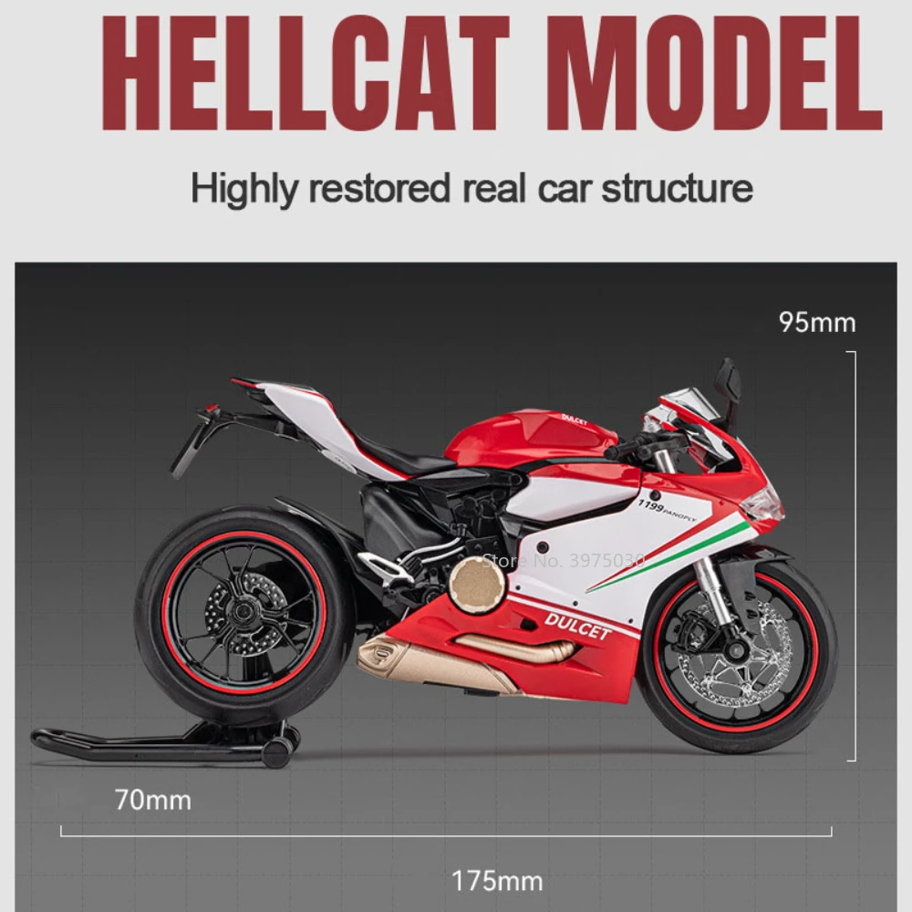 1/12 Ducati 1199 Motorcycle Toy Alloy Racing Car Highly Simulated Static Model Front Wheel Steering Collection Gift for Children