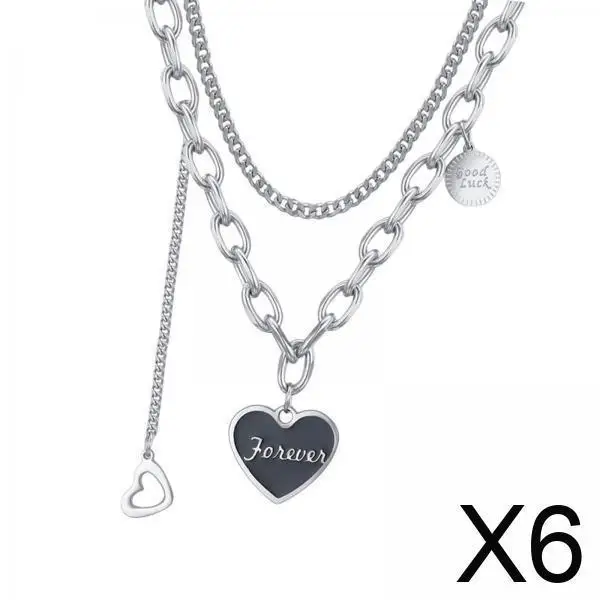 

Layered Heart Pendant Necklace Alloy Titanium Steel Jewelry Trendy Chain for Women Men Holiday Gift