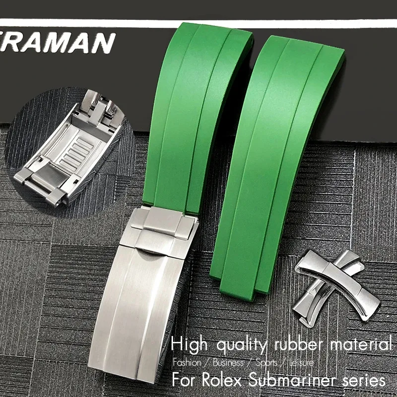Image of 20 mm 21 mm Gummi-Uhrenarmband für Rolex Daytona Submariner Oysterflex Silikon-Uhrenarmband Glide Lock Faltschließe