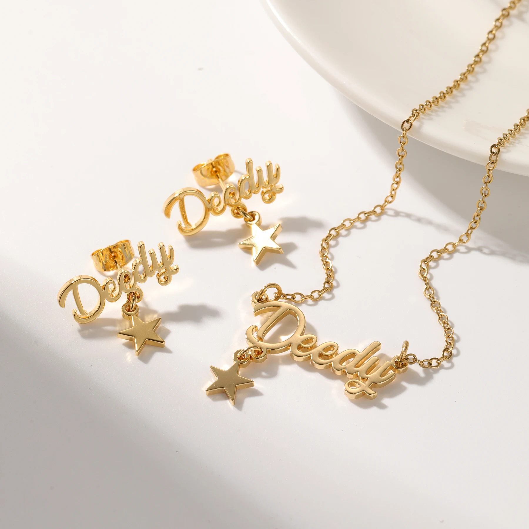 

Custom Star Name Necklace Earrings Set Personalized 18K Gold Plated Minimalist Christmas Gift for Her and Children