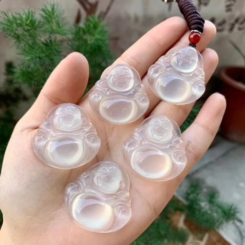 Colgante de Buda de Hielo, colgante de Marrow de Jade blanco de ágata, colgante de Jade de Buda de Hielo, adorno de Buda Yingle transparente de Hielo