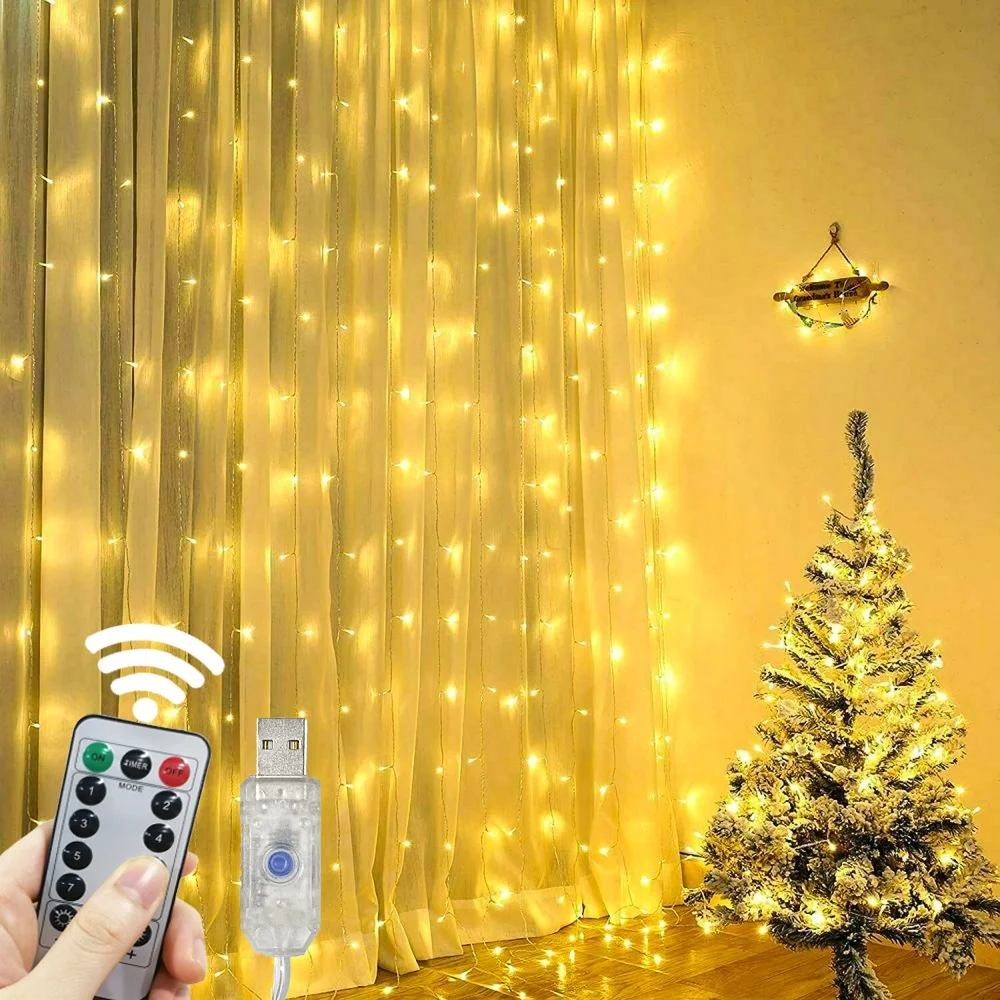 USB LED Curtain String Lights with Remote Control Bedroom Holiday Wedding Birthday Christmas Decoration LED Fairy Garland Lamp