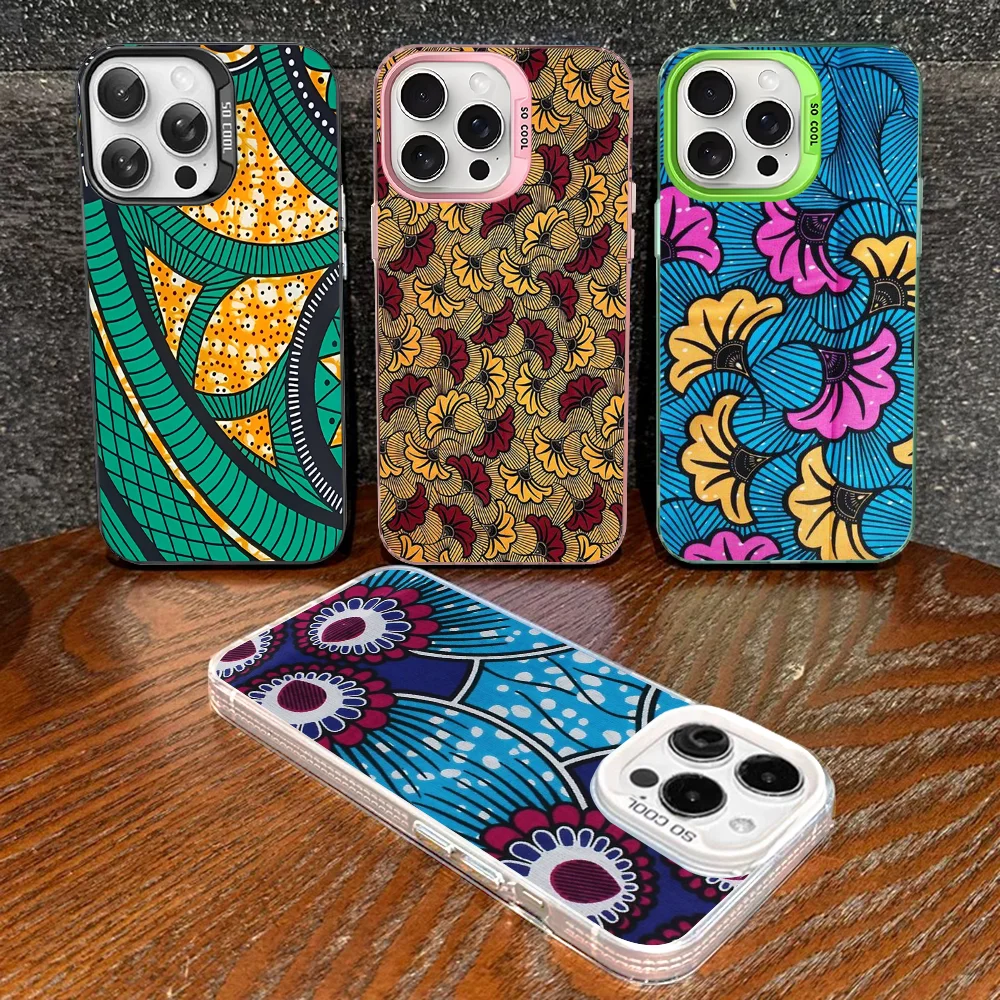 

African Wax Fabric Phone Case For IPhone 16 15 14 13 12 11 Pro Max X XR XSMAX 8 7 Plus Matte Shockproof Back Cover