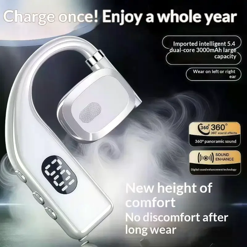 Wireless Headset 180° Rotation Adjustable Left Right Open Bluetooth 5.4 Ear Universal Earphone Mic Sport Business Music Ear-Hook