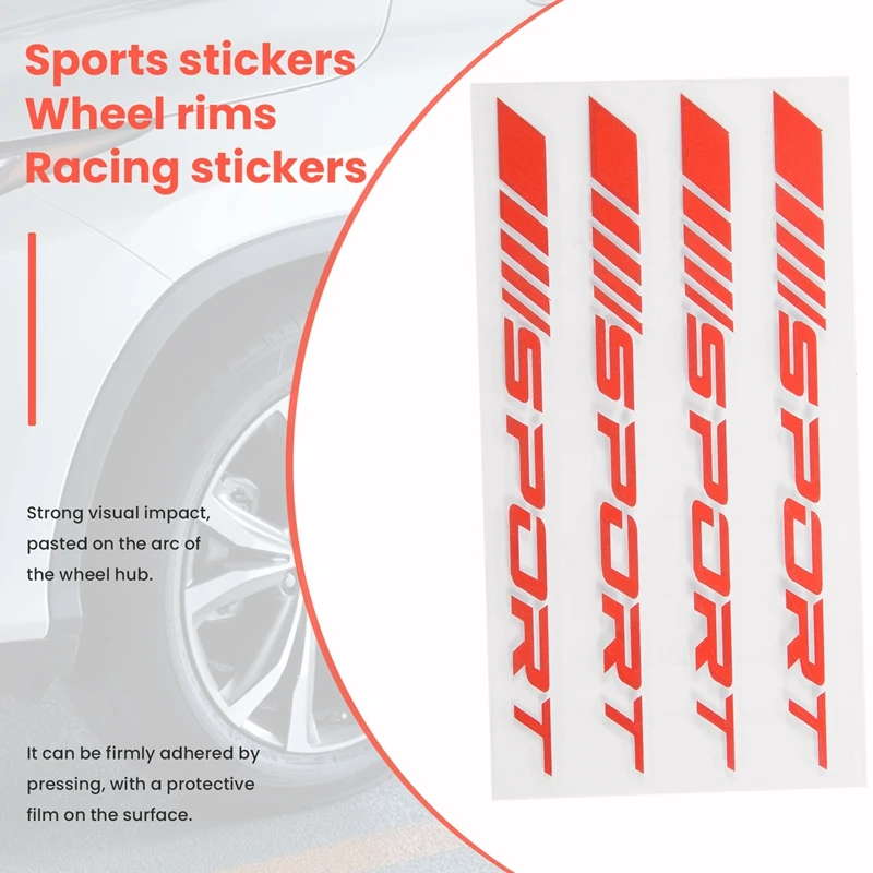 Sport Decal Sticker Wheels Rims Racing Car Sticker Self Adhesive Car Door Rims Wheel Hub Decal Accessories 4PCS , Red