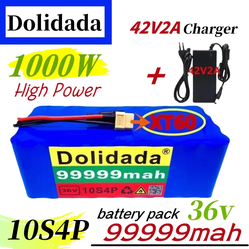 

2024XT60 Interface 36V 10S4P 99999Ah 1000W High Power 42V99999mAh Ebike Electric Bike BMS 42v Charger battery for electric bike