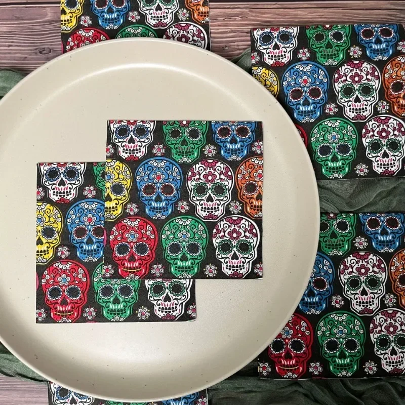 20pcs 25*25cm Thickened 3-ply Halloween Skull Printed Paper Napkins Colorful Printed Napkins for Party Decoration