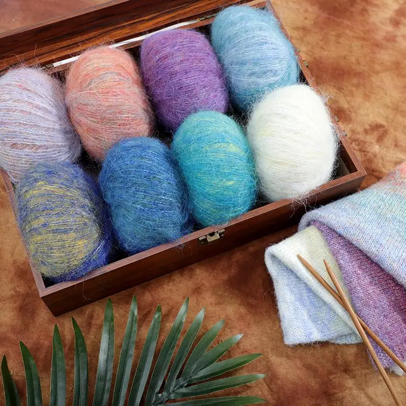 250g/set Colorful Mohair Yarn for Hand Knitting Crochet Scarf Shawl Coats Bags Hats DIY Soft Gradient Thread Warm Comfortable