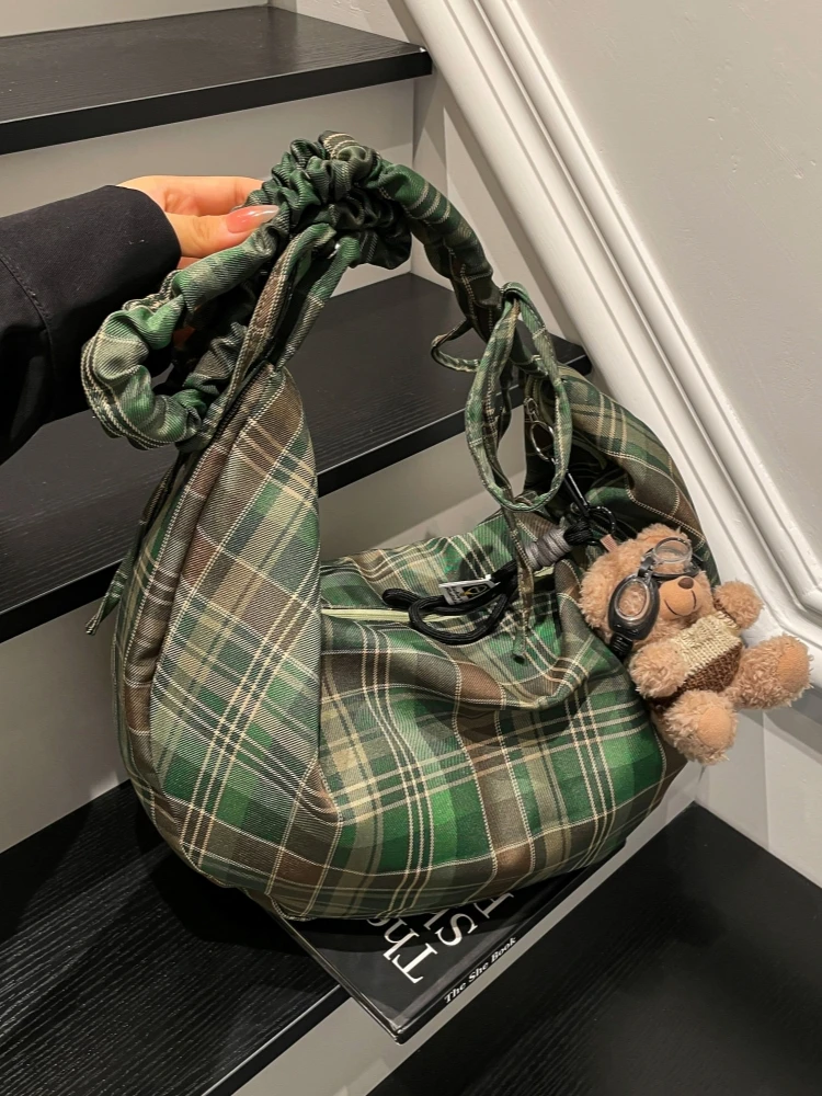 

Корейская повседневная женская сумка в клетку, большая вместительная сумка-тоут, сумка на плечо, модная сумка через плечо, сумка из мягкой ткани