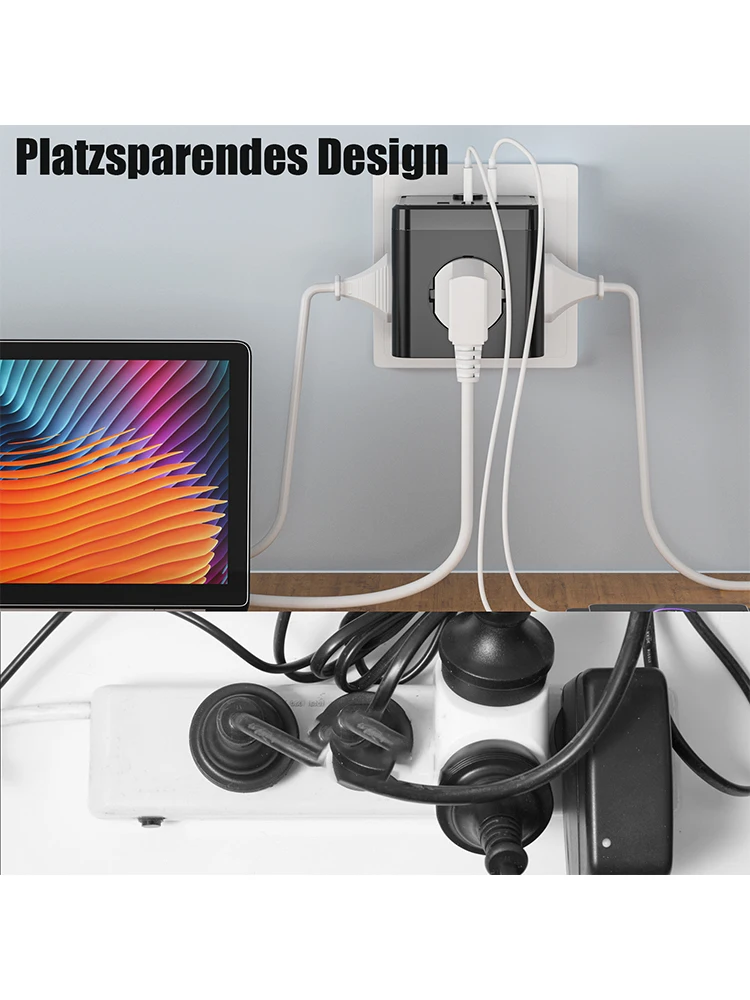 مكعب 6 في 1 بدون كابل مع مقبس مفتاح مع 2 مقابس يورو 1 شوكو و3 USB مع ضوء مؤشر مقبس قياسي أرضي