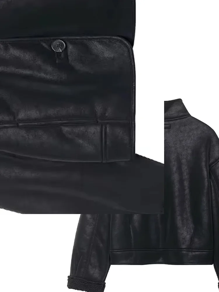 HH 여성 가을 하이 스트리트 루즈 따뜻한 재킷 블랙 스탠드 칼라 싱글 브레스티드 여성용 신상 패션 긴 소매 코트 2025