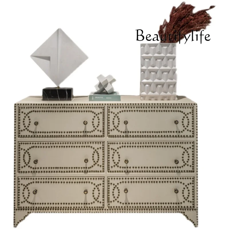 

American light luxury porch chest drawer storage light luxury home rivet cabinet simple foyer decorative cabinet