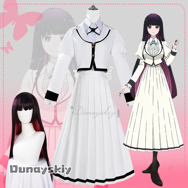 

{Dunayskiy}Аниме Rock Is A Lady's Modesty Kurogane Otoha Белая школьная форма Длинное платье Парик Рок JK Косплей Костюм Хэллоуин