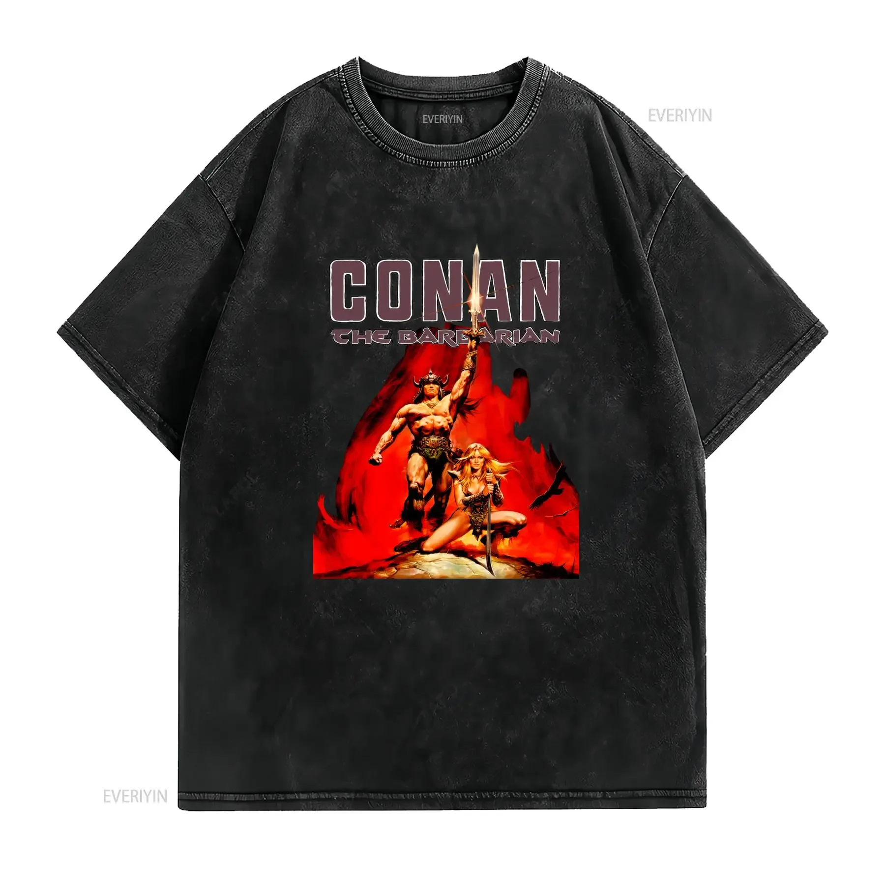 Camiseta Conan o Bárbaro vintage Washed Top For Everyday Wear Stylish fashion designer clothes graphic Stretched Unisex Casual
