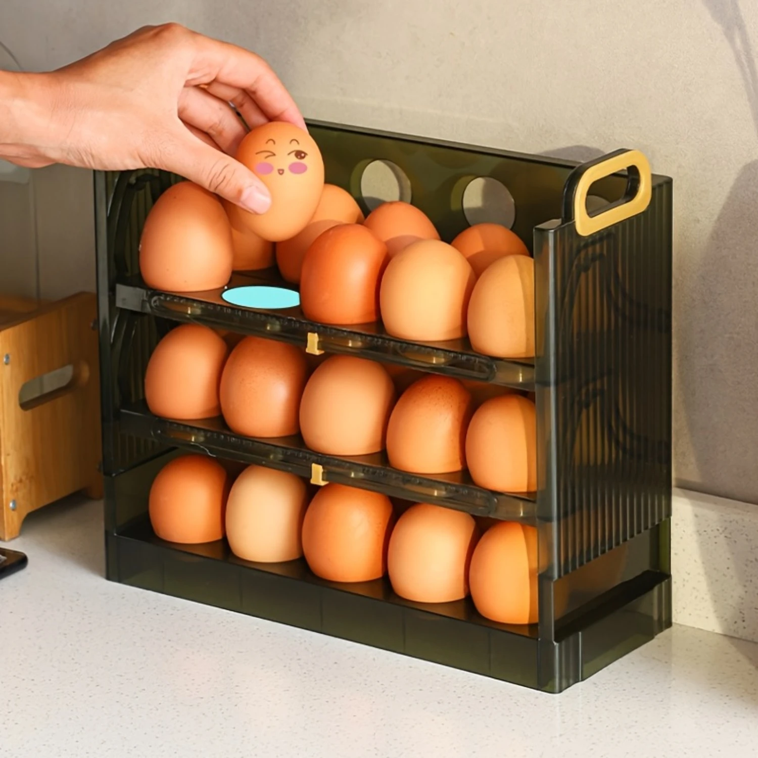 1pc Universal Anti-Fall Egg Tray - Refrigerator Automatic Flip Egg Box for Egg  and Holder