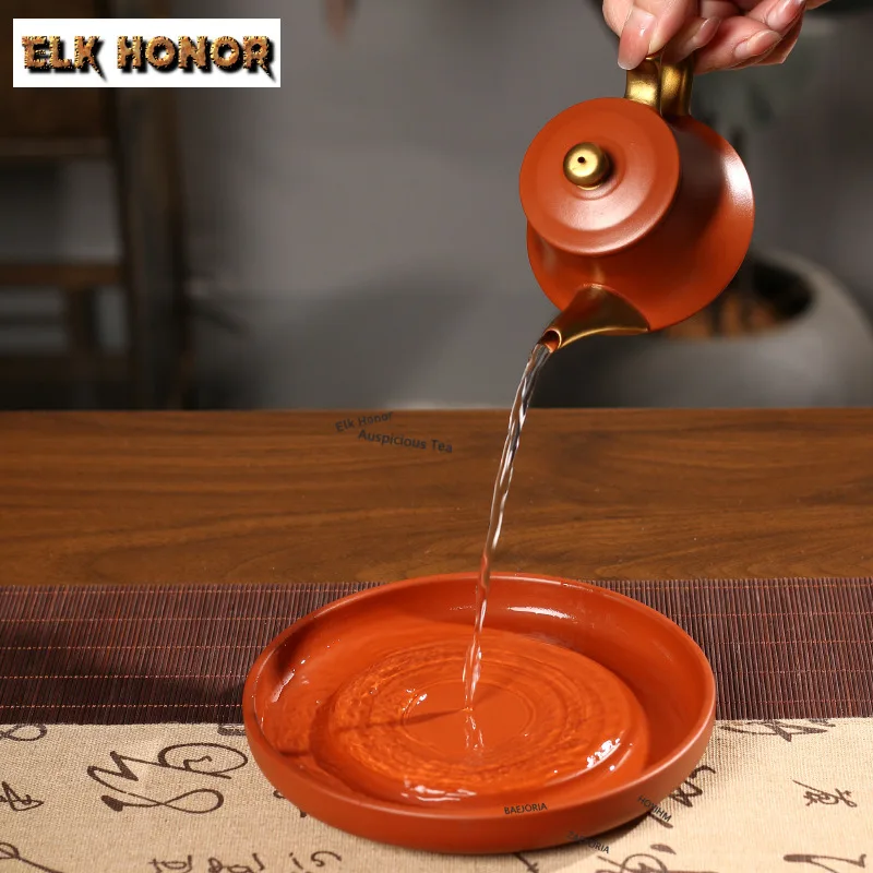 ZAEYORIA Chaozhou Hand-pulled Zhu Clay Pot Bearing Holder Teaware Holder Store Water Dry Bubble Table Tea Tray Coaster Drinkware