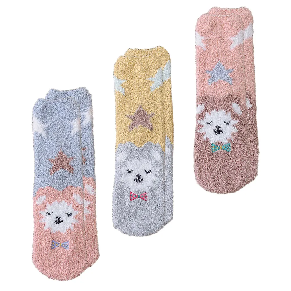 

3 Pairs Coral Fleece Socks Women's Female Sleeping Moon Funny Floor 95% Polyester Fiber