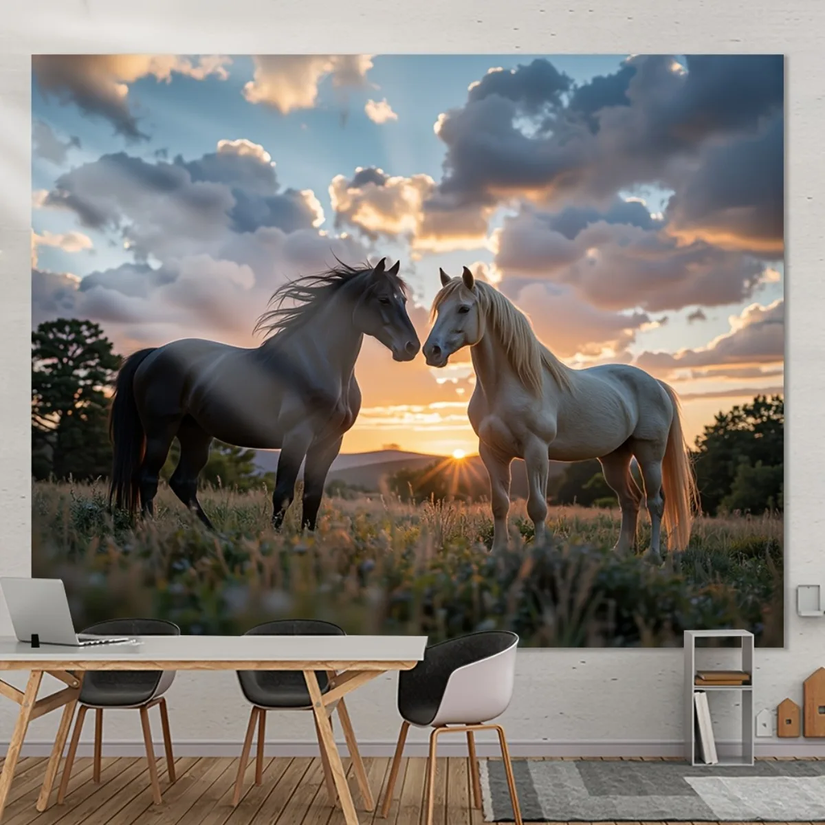 Large Majestic Horses Tapestry Wall Art Equestrian Decor Sunset Sky Picture For Bedroom Living Room Home Decoration Art