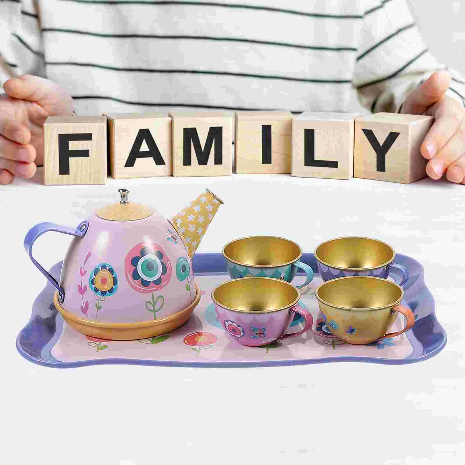 Tea Set Toys Teapot Teacup Playset Childrens Mini Simulated Kids Pretend Tinplate Children’s